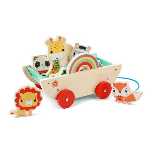 8714627009330 - Zieh-Wagen mit Tieren aus Holz