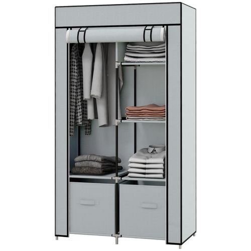 4255633549082 - Homcom - Stoffschrank Kleiderschrank mit 5 Fächern Kleiderstange Garderobe mit Reißverschluss Faltschrank für Flur Eingangsbereich Hellgrau 83 4255633549082 - Homcom - Stoffschrank Kleiderschrank mit 5 Fächern Kleiderstange Garderobe mit Reißverschluss Faltschrank für Flur Eingangsbereich Hellgrau 83