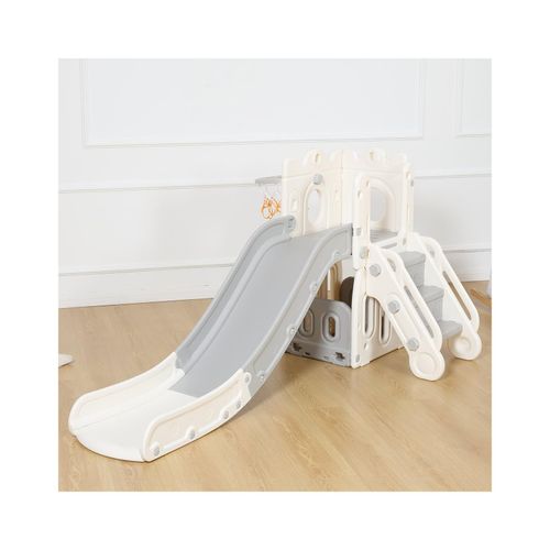 4260595754207 - Kinderrutsche Rutsche mit Basketballkorb - Schloss in Grau Beige - Baby Vivo 4260595754207 - Kinderrutsche Rutsche mit Basketballkorb - Schloss in Grau Beige - Baby Vivo