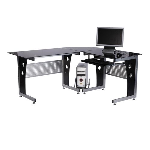 4250871201945 - Eckschreibtisch mit Sicherheitsglas schwarz 164 x 139 x 75 cm (LxBxH) Computertisch Bürotisch Schreibtisch Glastisch