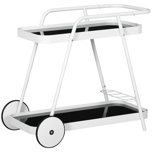 4255633553843 - Outdoor Servierwagen 2-stöckiger Rollwagen Weinregal auf Rollen Stahlrahmen für Pool Party Garten 865 x 51 x 78 cm Schwarz+Weiß - Outsunny