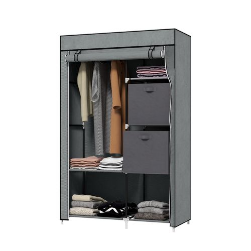 4255633551320 - Stoffschrank Faltschrank mit Schubladen Kleiderschrank mit Kleiderstange Reißverschluss Garderobe für Schlafzimmer Vliesstoff 4255633551320 - Stoffschrank Faltschrank mit Schubladen Kleiderschrank mit Kleiderstange Reißverschluss Garderobe für Schlafzimmer Vliesstoff