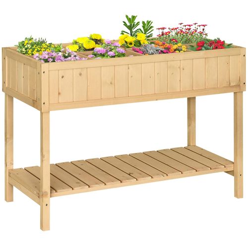4250871269303 - Pflanztisch Hochbeet Pflanztisch Blumenkasten Anzuchttisch 8 Fächer mit Abfluss Ablage Tanne Massivholz Natur 120 x 60 x 81 cm - Outsunny