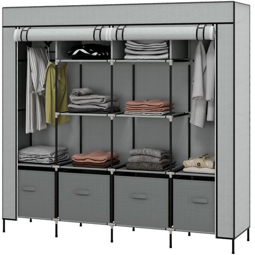 4255633549105 - Stoffschrank Kleiderschrank Faltschrank mit Kleiderstange 10 Fächern 4 Schubladen Garderobe in Vlies-Optik für Schlafzimmer Flur Dunkelgrau