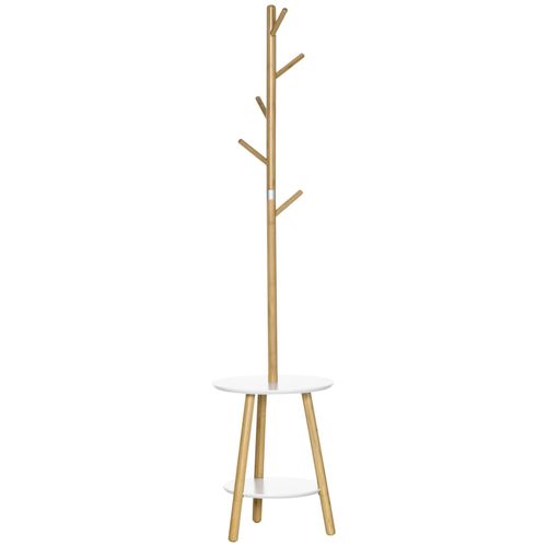 4255633511447 - Homcom - Garderobenständer Kleiderständer Standgarderobe mit 5 Kleiderhaken Garderobe mit Beistelltisch für Jacken Hüte Flur Eingangsbereich