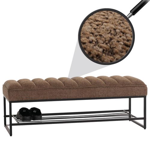 4057651664965 - Sitzbank MCW-N68 mit Schuhablage Bank Polsterbank Garderobenbank Schuhregal Stoff Chenille Metall 130cm ~ coffee