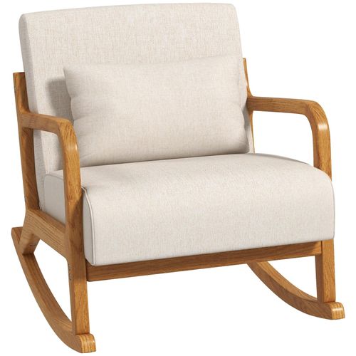 4255633542694 - Schaukelsessel Schaukelstuhl Gepolsterter Schwingsessel mit Holzgestell Relaxsessel mit Armlehne für Schlafzimmer Wohnzimmer Creme