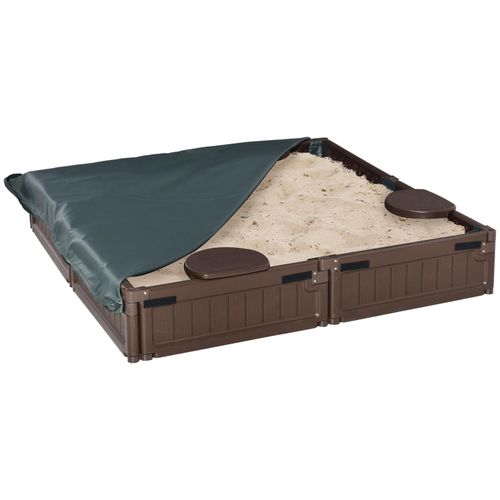 4255633549945 - - Sandkasten mit Abdeckplane & Bodenplane modulare Bauweise 4 Sitze 123L x 123B m Braun - Braun 4255633549945 - - Sandkasten mit Abdeckplane & Bodenplane modulare Bauweise 4 Sitze 123L x 123B m Braun - Braun