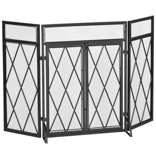 4251774919340 - Kaminschirm mit Faltbaren Design schwarz 120L x 115B x 79H cm Kaminschirm Funkenschutzgitter Funkenschutz Kamin Gitter faltbar