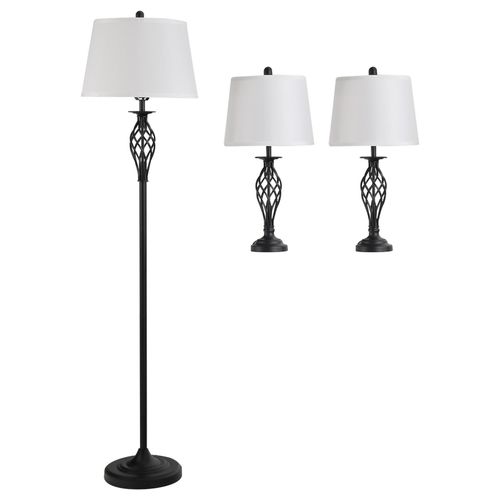 4251774968607 - Stehlampe inkl 2 Tischlampen schwarz weiß 3er-Lampenset Stehleuchte Nachttischlampe Leselampe 4251774968607 - Stehlampe inkl 2 Tischlampen schwarz weiß 3er-Lampenset Stehleuchte Nachttischlampe Leselampe