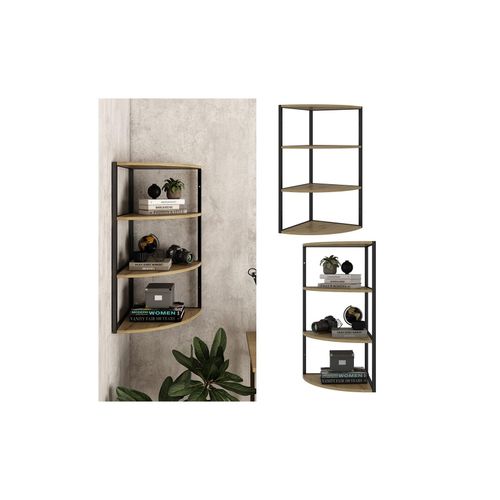 4066731338696 - Eckregal Fyrk 30 x 60 cm Eiche Schwarz 3 Ebenen Wandregal Industrial