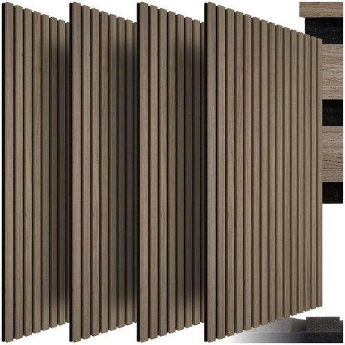 4061173278135 - tectake® 4er Set Akustikpaneele Holzoptik in Eiche dunkel MDF und Echtholzfurnier je 60 x 120 x 21 cm Größe flexibel anpassbar