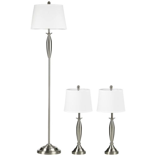 4255633511034 - Homcom - 3-teiliges Stehlampen-Set inkl 1 Stehleuchte 2 Tischleuchten Tischlampen-Set mit E27 Fassung für Wohnzimmer Schlafzimmer Silber+Weiß 4255633511034 - Homcom - 3-teiliges Stehlampen-Set inkl 1 Stehleuchte 2 Tischleuchten Tischlampen-Set mit E27 Fassung für Wohnzimmer Schlafzimmer Silber+Weiß