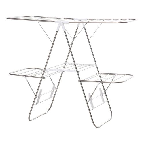 4251774911962 - Wäscheständer multifunktional silber weiß 138 x 605 x 112 cm (BxTxH) Mobiler Wäschetrockner Wäscheturm Seitenflügel