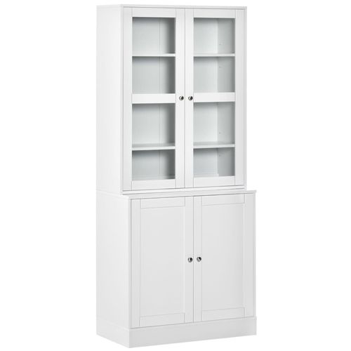 4255633555571 - Bücherschrank 1785 cm Hochschrank Vitrinenschrank mit Glastür 6 Fächern Küchenschrank für Wohnzimmer Küche Weiß - Homcom