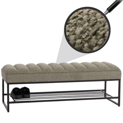 4057651665030 - Sitzbank MCW-N68 mit Schuhablage Bank Polsterbank Garderobenbank Schuhregal Stoff Chenille Metall 130cm ~ grün 4057651665030 - Sitzbank MCW-N68 mit Schuhablage Bank Polsterbank Garderobenbank Schuhregal Stoff Chenille Metall 130cm ~ grün