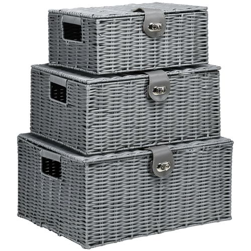 4255633505231 - Homcom - Aufbewahrungskorb aus Kunststoff 3er-Set Aufbewahrungsboxen mit Deckel und Schnallen Ordnungsboxen für Schlafzimmer Wohnzimmer 18L 12L 4255633505231 - Homcom - Aufbewahrungskorb aus Kunststoff 3er-Set Aufbewahrungsboxen mit Deckel und Schnallen Ordnungsboxen für Schlafzimmer Wohnzimmer 18L 12L