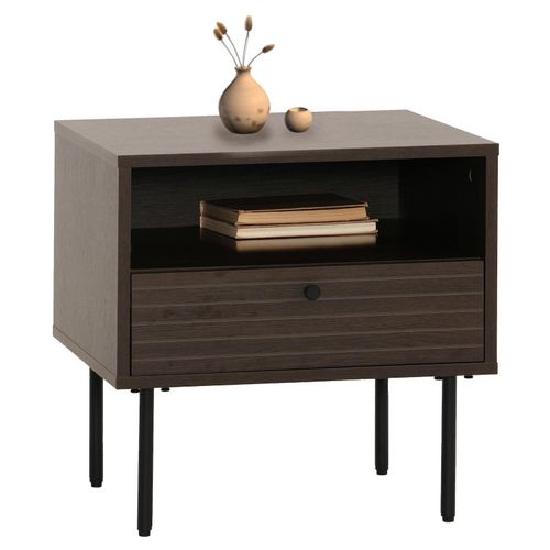 4057651711041 - Nachttisch MCW-N78 Nachtschrank Schublade skandinavischer Stil Metall Holz Melamin MVG 50x40x50cm ~ dunkelbraun 4057651711041 - Nachttisch MCW-N78 Nachtschrank Schublade skandinavischer Stil Metall Holz Melamin MVG 50x40x50cm ~ dunkelbraun