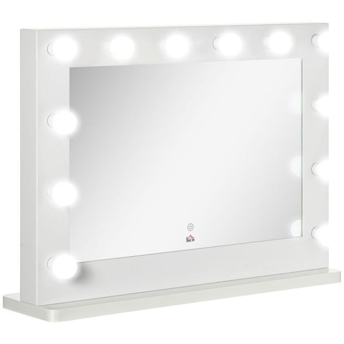 4255633503442 - Homcom - Hollywood Spiegel mit Beleuchtung Touch-Steuerung Memory-Funktion 12 dimmbare LED-Lampen weiß 80 x 60 cm - Weiß