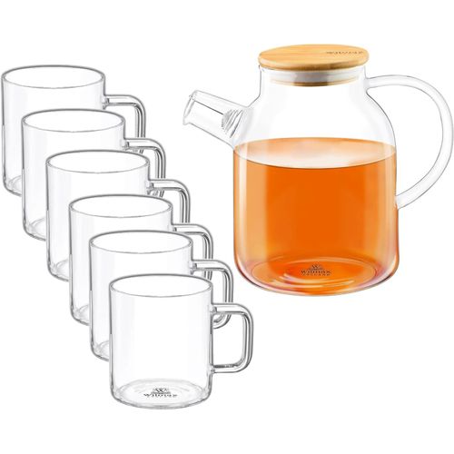 8682455437901 - Wilmax Teekanne 16L + 6 Thermogläser 400 ml – Glaskanne mit Bambusdeckel & Sieb