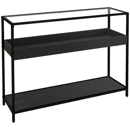 4255633530639 - Konsolentisch mit 2 Regalen Flurtisch mit Glasplatte Flurkonsole Schuhregal für Flur Eingangsbereich Stahl Schwarz 100 x 30 x 78 cm - Schwarz
