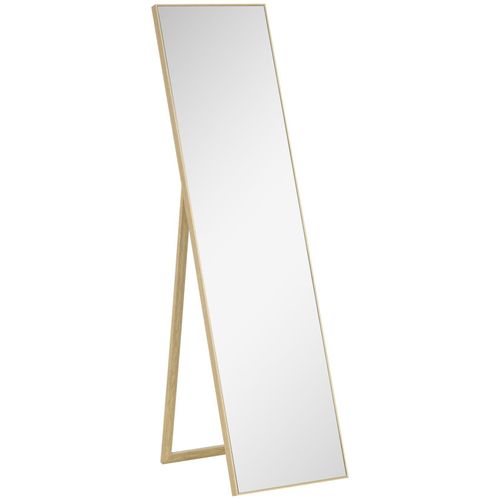 4255633510334 - Standspiegel Ganzkörperspiegel mit Holzmaserung Ankleidespiegel Schminkspiegel für Schlafzimmer Wohnzimmer und Eingangsbereich Silber+Hellbraun