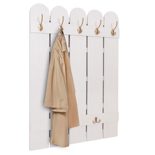 4057651711362 - Wandgarderobe MCW-N95 Garderobe Garderobenpaneel Paulownia 7 Haken 86x60cm ~ weiß 4057651711362 - Wandgarderobe MCW-N95 Garderobe Garderobenpaneel Paulownia 7 Haken 86x60cm ~ weiß