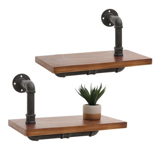 4057651653464 - 2er-Set Wandregal MCW-N29 Hängeregal Regal Bücherregal 3D-Struktur Industrial Stahl Massiv-Holz 29x45x25cm ~ braun 4057651653464 - 2er-Set Wandregal MCW-N29 Hängeregal Regal Bücherregal 3D-Struktur Industrial Stahl Massiv-Holz 29x45x25cm ~ braun
