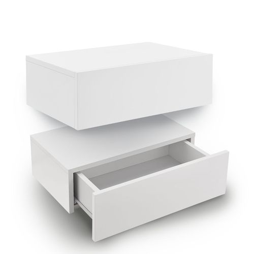 4260565526544 - Wandregal Nachttisch hängend 2er Set Holz 46x30x15 cm bth - 1 Schublade & Ablage pro Nachtkommode - Wandmontage - Nachtschrank Weiß Hochglanz - Juskys 4260565526544 - Wandregal Nachttisch hängend 2er Set Holz 46x30x15 cm bth - 1 Schublade & Ablage pro Nachtkommode - Wandmontage - Nachtschrank Weiß Hochglanz - Juskys