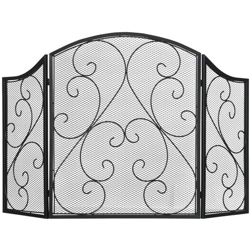 4255633535375 - Kamingitter mit drei Paneelen schwarz 66L x 31B x 81H cm