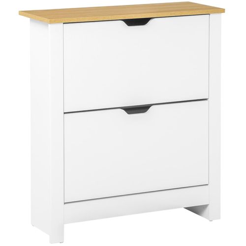 4255633555410 - Homcom - Schuhschrank Schuhkipper Schuhregal mit 2 Klappen für 12 Paar Schuhe platzsparend Schuhständer für Flur Eingangsbereich Weiß+Natur 72 x 26 4255633555410 - Homcom - Schuhschrank Schuhkipper Schuhregal mit 2 Klappen für 12 Paar Schuhe platzsparend Schuhständer für Flur Eingangsbereich Weiß+Natur 72 x 26