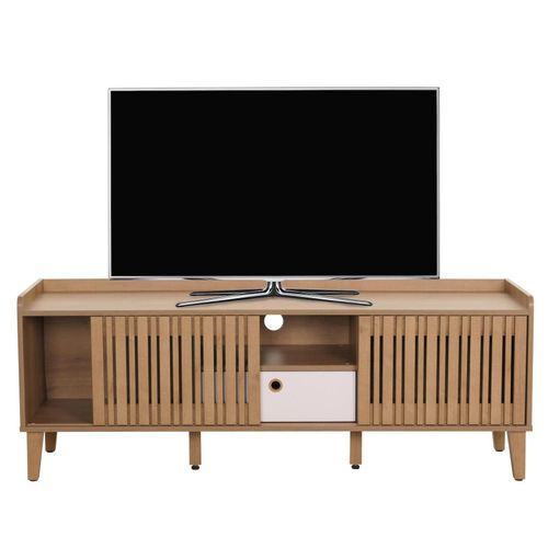 4057651647067 - TV-Rack MCW-M48 Lowboard TV-Schrank Schiebetür 56x150x40cm ~ natur Schublade weiß 4057651647067 - TV-Rack MCW-M48 Lowboard TV-Schrank Schiebetür 56x150x40cm ~ natur Schublade weiß