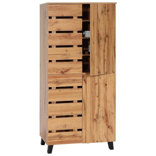 4057651796918 - Schrank MCW-M46 Highboard Regalschrank Garderobenschrank Hochschrank 4 Türen 8 Staufächer 162x80x32cm naturfarben 4057651796918 - Schrank MCW-M46 Highboard Regalschrank Garderobenschrank Hochschrank 4 Türen 8 Staufächer 162x80x32cm naturfarben