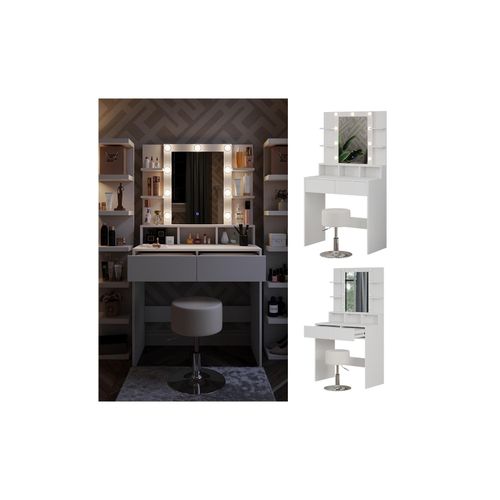 4066731351169 - Schminktisch Taylor 80 x 1465 cm Weiß modern LED Spiegel Hocker Frisiertisch 4066731351169 - Schminktisch Taylor 80 x 1465 cm Weiß modern LED Spiegel Hocker Frisiertisch