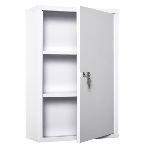 4251774973656 - Medizinschrank Arzneischrank Erste-Hilfe-Schrank mit Schloss 3 Fächer Stahl Weiß 40 x 18 x 60 cm