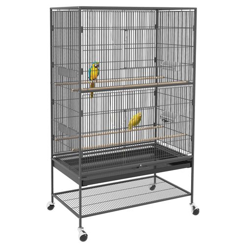4255633528056 - Vogelkäfig Vogelbauer mit Sitzstangen Vogelhaus mit Ablage Bodenwanne Voliere mit Türen Rollen für kleine Vögel Stahl Grau 94 x 57 x 4255633528056 - Vogelkäfig Vogelbauer mit Sitzstangen Vogelhaus mit Ablage Bodenwanne Voliere mit Türen Rollen für kleine Vögel Stahl Grau 94 x 57 x