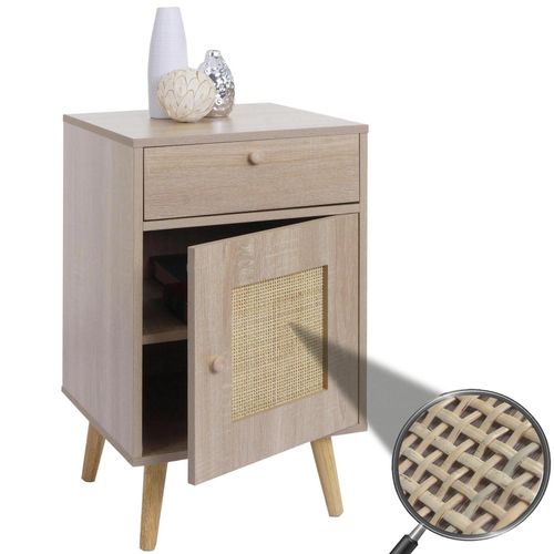 4057651647104 - Beistelltisch MCW-M36 Kaffeetisch Nachttisch Loungetisch Staufächer Schublade Kubu Rattan Holz Melamin Eiche-Optik 4057651647104 - Beistelltisch MCW-M36 Kaffeetisch Nachttisch Loungetisch Staufächer Schublade Kubu Rattan Holz Melamin Eiche-Optik
