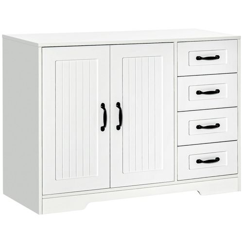 4255633558411 - Homcom - Sideboard Beistellschrank mit 4 Schubladen Küchenschrank Aufbewahrungsschrank mit verstellbarem Einlegeboden Kippschutz Weiß 105 x 40 x