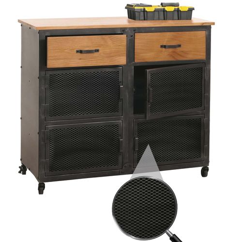 4057651652139 - Werkstattwagen MCW-N28 Rollwagen Rollen 2 Schubladen 3D-Struktur Metall Holz 90x100x40cm ~ schwarz natur 4057651652139 - Werkstattwagen MCW-N28 Rollwagen Rollen 2 Schubladen 3D-Struktur Metall Holz 90x100x40cm ~ schwarz natur
