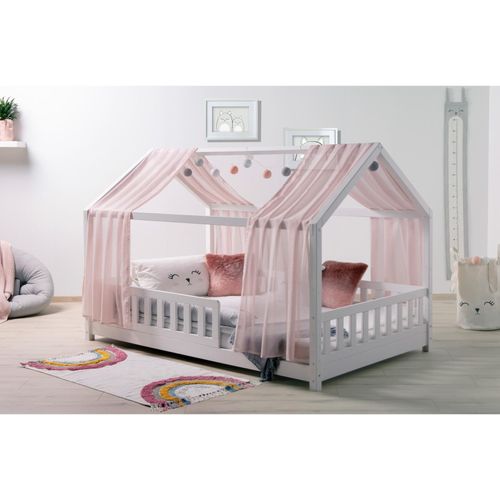 4251105965657 - TiCAA TiCAA Kinderbett Hausbett mit Tüll Kim 90x200 cm 100x200 cm 120x200 cm 140x200 für Jungen & Mädchen inkl Rolllattenrost Rausfallschutz variabel Montessori Bett weiß aus Kiefer Massivholz 4251105965657 - TiCAA TiCAA Kinderbett Hausbett mit Tüll Kim 90x200 cm 100x200 cm 120x200 cm 140x200 für Jungen & Mädchen inkl Rolllattenrost Rausfallschutz variabel Montessori Bett weiß aus Kiefer Massivholz