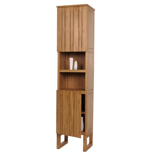 4057651852096 - Teak-Hochschrank MCW-M72 Badschrank 2 Türen 6 Fächer hochwertiges B-Grade-Teak (Kernholz 20-30 Jahre) 181x40x35cm