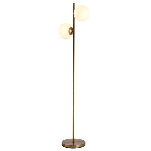 4251774965309 - Stehlampe mit 2 Lampenschirmen gold weiß 28 x 165 cm (ØxH) Standleuchte Stehleuchte Ecklampe Wohnzimmerlampe