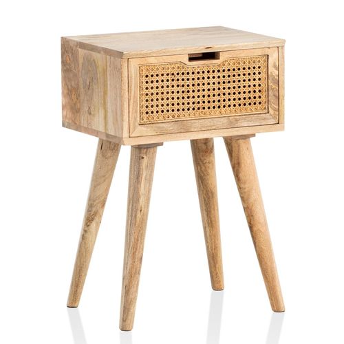 4251757719424 - Nachtkonsole Mango Massivholz   Rattan 40x60x30 cm Nachttisch Braun Nachtkommode Boxspringbett mit Schublade Wiener Geflecht Nachtkästchen mit