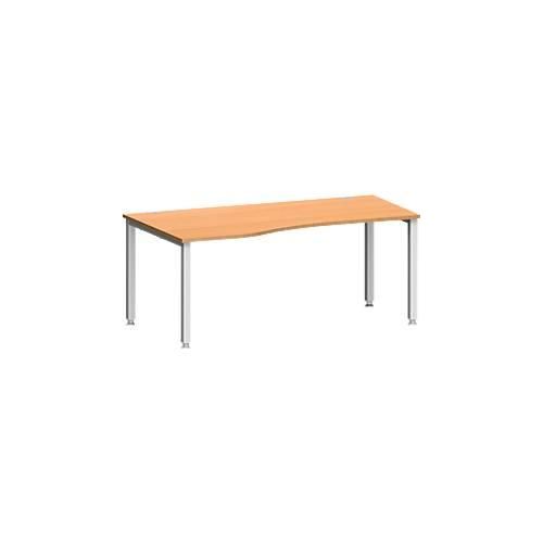 4250510842324 - Schreibtisch MODENA FLEX Freiform Ansatz links 4-Fuß Quadratrohr B 1800 x T 1000 800 x H 720-820 mm Buche weißaluminium