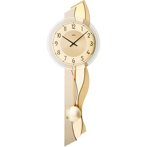 4037445159211 - Pendelwanduhr AMS W7477 grau (messingfarben) Wanduhren B H L 23cm x 8cm x 64cm QuarzuhrHolzgehäuseEsszimmerWohnzimmerMade in Germany