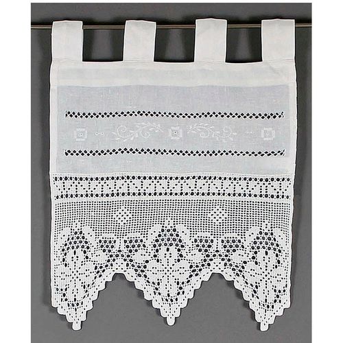 4056837065930 - Scheibengardine HOSSNER - ART OF HOME DECO Traunsee Gardinen Gr 100 cm Schlaufen 40 cm beige (creme) Scheibengardinen blickdicht m Stickerei Hohlsaum u Häkelspitze