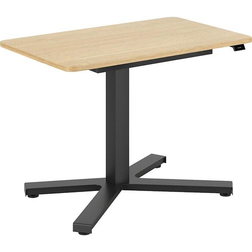 5901747576801 - Schreibtisch Miva elektrisch höhenverstellbar Monosäulen-Beistelltisch gerade LxB 900 x 550 mm Eiche hell schwarz