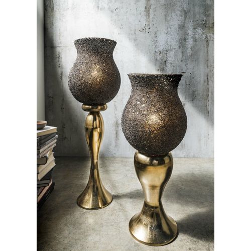 4251707115993 - Windlicht Aluminium bronze mit Effektglas Ø 30 cm 74cm hoch 4251707115993 - Windlicht Aluminium bronze mit Effektglas Ø 30 cm 74cm hoch