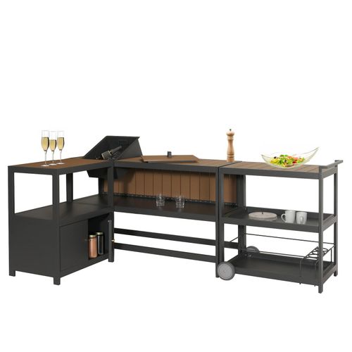 4057651638188 - Aluminium Outdoor-Küche 3-teilig MCW-M64 Außenküche Garten Servierwagen Eiskübel Schrank ~ anthrazit helle Holzoptik 4057651638188 - Aluminium Outdoor-Küche 3-teilig MCW-M64 Außenküche Garten Servierwagen Eiskübel Schrank ~ anthrazit helle Holzoptik
