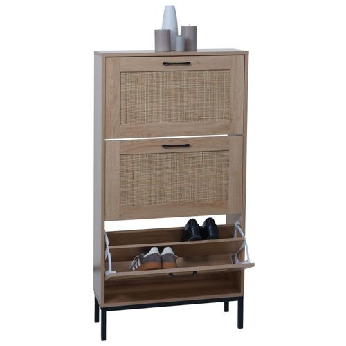 4057651711096 - Schuhschrank MCW-N92 Schuhkipper Schuhregal 3 Fächer Rattanfront Melamin 126x63x24cm ~ Eiche-Optik 4057651711096 - Schuhschrank MCW-N92 Schuhkipper Schuhregal 3 Fächer Rattanfront Melamin 126x63x24cm ~ Eiche-Optik
